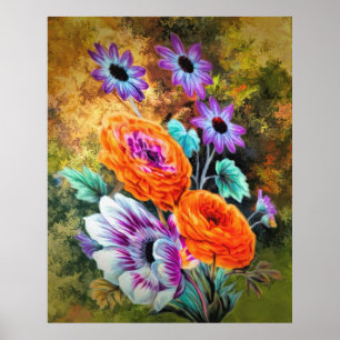 Dahlia och daisy blomsterträdgård blommigt poster