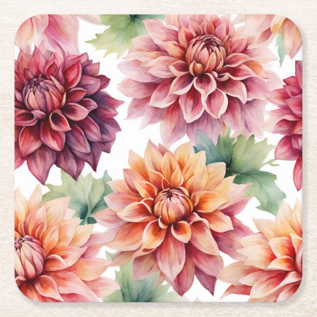Dahlia Painting Underlägg Papper Kvadrat (Framsidan)