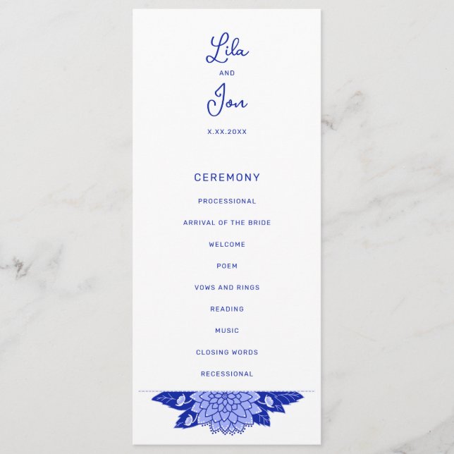 Dahlia Personlig Bröllopsprogram Program (Framsida)