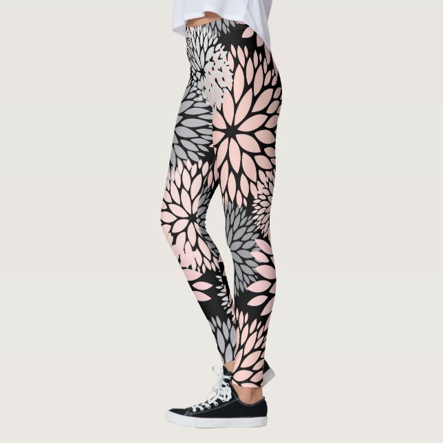 Dahlia Rosa Grått Blommönster Leggings (Vänster)