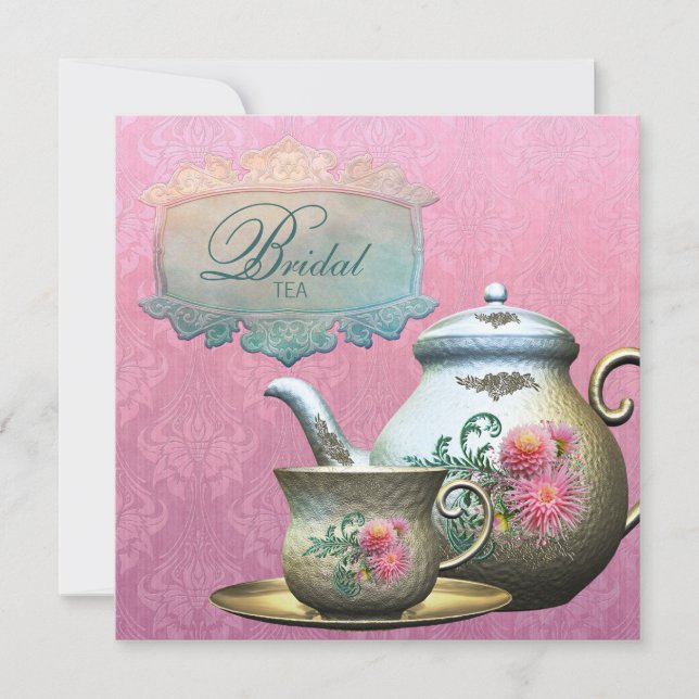 Dahlia Rosa Turkos Blå Bröllops Tea Shower Inbjuda Inbjudningar (Framsida)