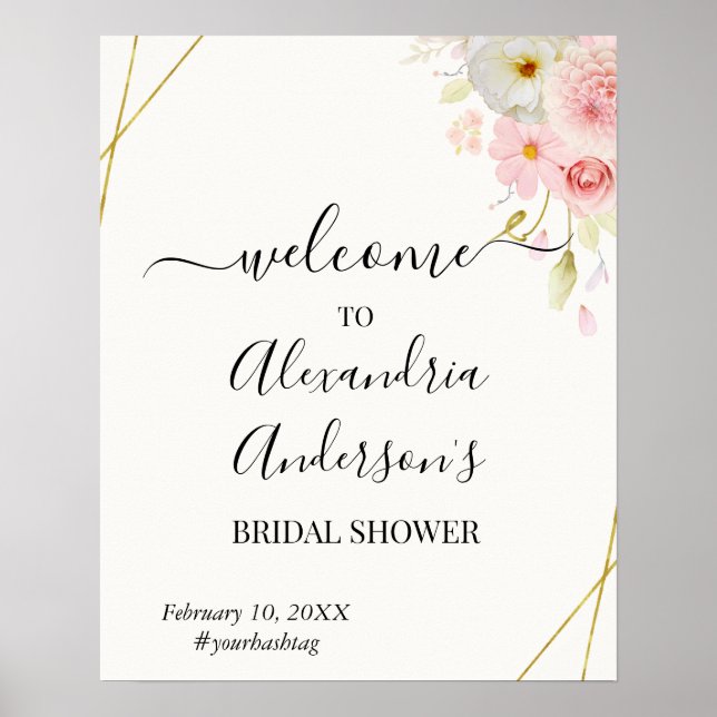 Dahlia & Roses Bröllopsdusch Välkomstskylt Poster (Framsidan)