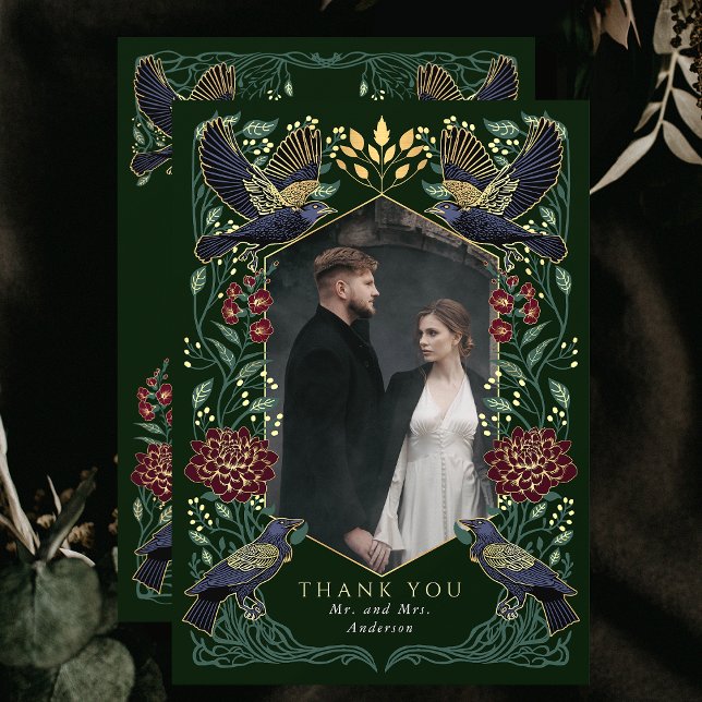 Dahlia Snapdragon Enchanted Gothic Raven Bröllop Tack Kort (Skapare uppladdad)