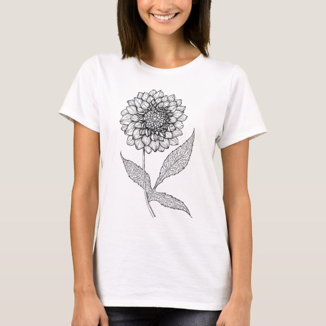 Dahlia teckning tShirt T Shirt (Framsida)