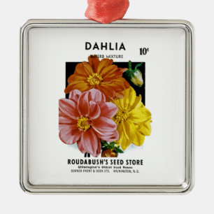 Dahlia Vintage Seed Packet Julgransprydnad Metall
