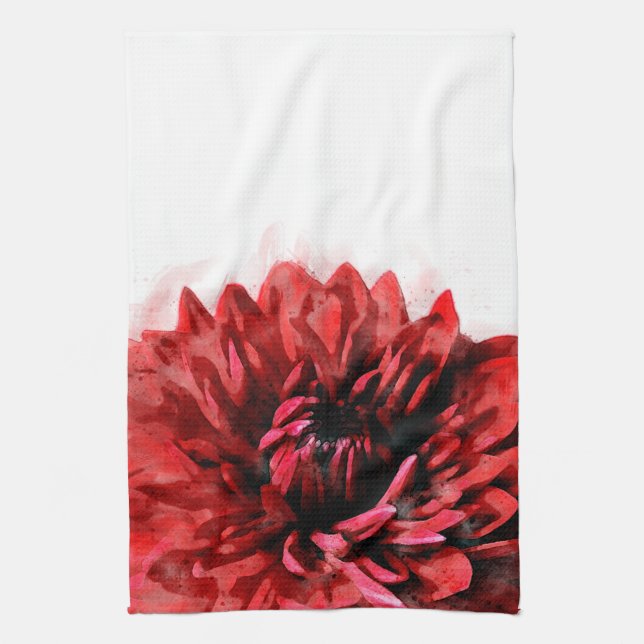 Dahlia Watercolor Crimson Kitchen Towel Kökshandduk (Vertikal)