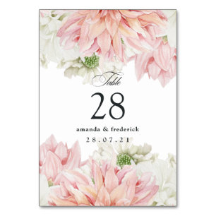 Dahlias Blommigt Bröllop Bordsnummer