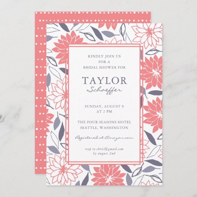 Dahlias Blommigt Möhippa Inbjudningar (Fram/baksida)