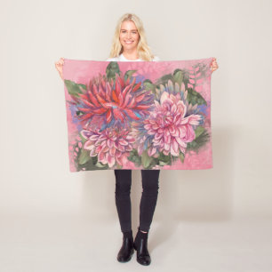Dahlias blommor rosa vattencolor mönster fleecefilt