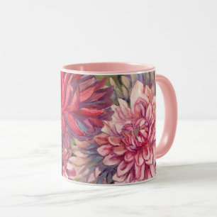 Dahlias blommor, vattenfärg mugg