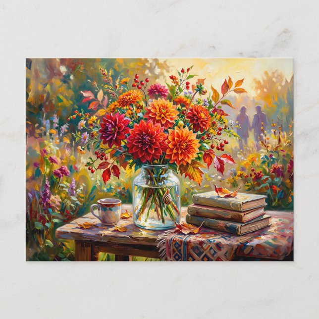 Dahlias Bok Kaffe Trädgård Vykort (Framsida)