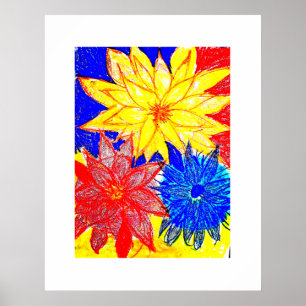 Dahlias Contrasting Wood Photo Print Poster