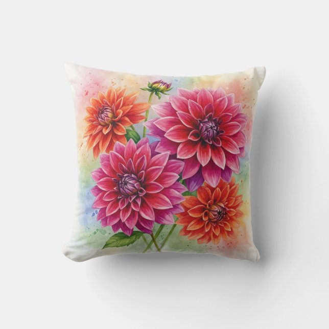 Dahlias Flowers Pillow Kudde (Framsida)