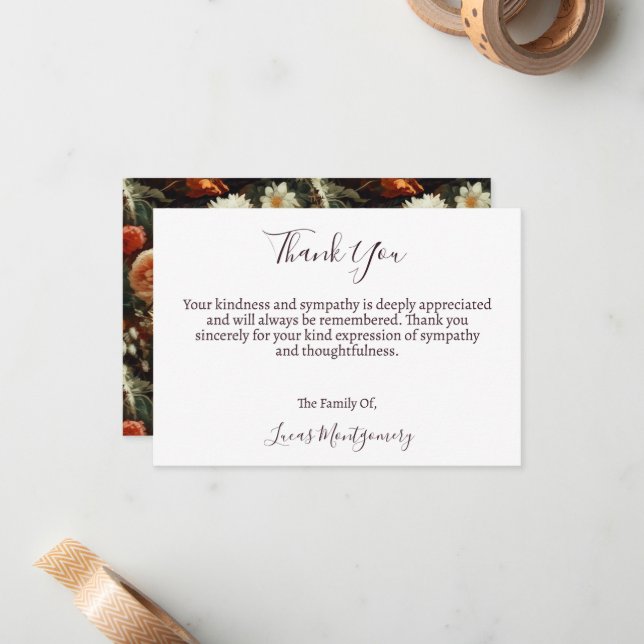 Dahlias Funeral Flower Tack, sympati Anteckningskort (Fram/Back In Situ)