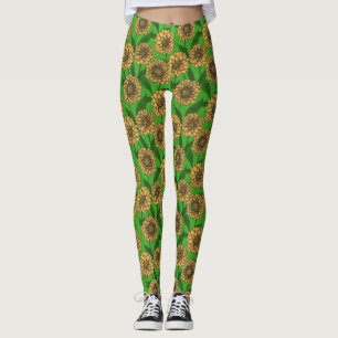 Dahlias i gult och grönt leggings