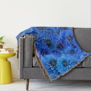 Dahlias in royal blue - blommigt design, filt