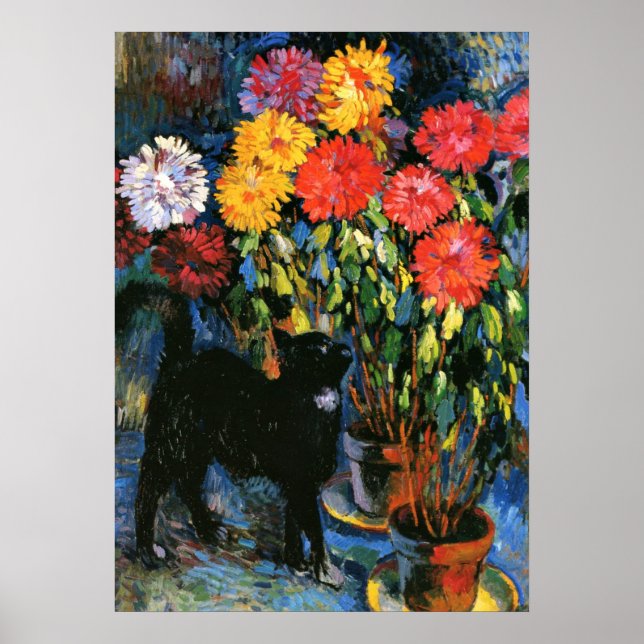 Dahlias och Black Cat, bra konsmålning Poster (Framsidan)