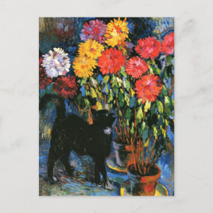 Dahlias och Black Cat, bra konsmålning Vykort