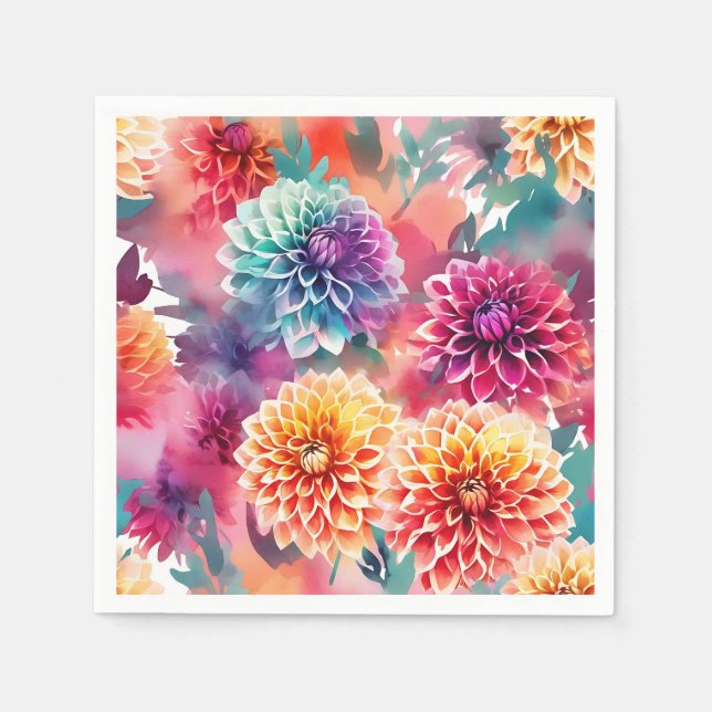 Dahlias Watercolor Blommigt Pappersservett (Framsidan)