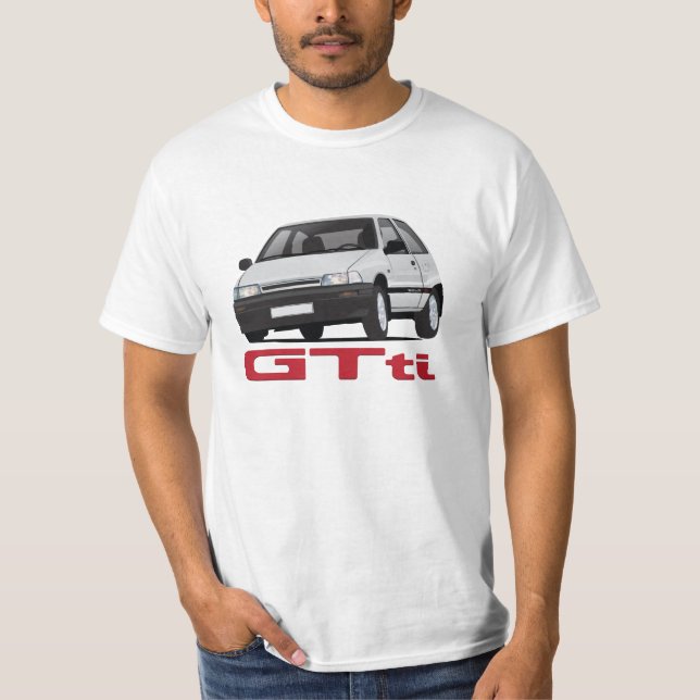 Daihatsu Charade GTti Turbo, grå med märke - gör-d Tee Shirt (Framsida)
