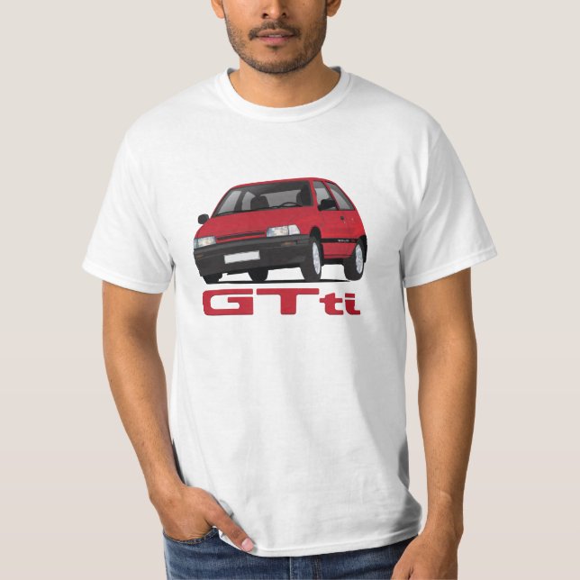 Daihatsu Charade GTti Turbo, röd med bricka - diy Tee (Framsida)