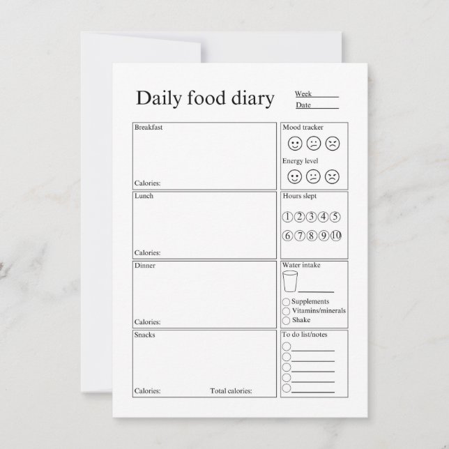 Daily food diary anteckningskort (Framsida)