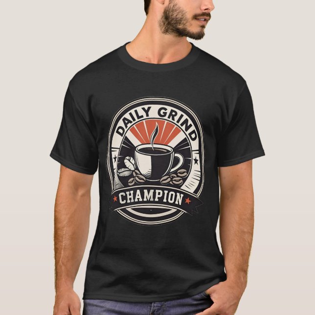 Daily Grind Champion: Retro Athletic Coffee Badge T Shirt (Framsida)