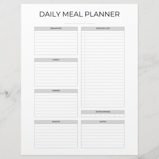 Daily Meal Planner | Simple Minimalistic Clean Brevhuvud (Framsida)