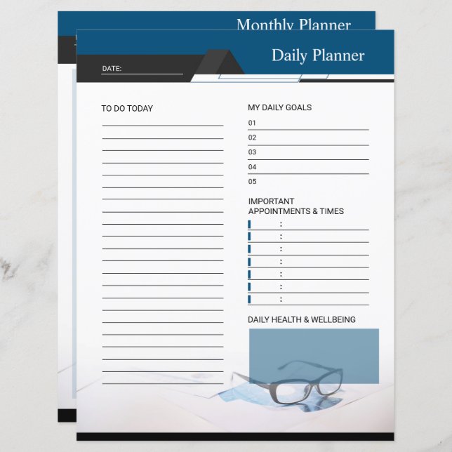 Daily, Monthly Planner Template (Fram/baksida)