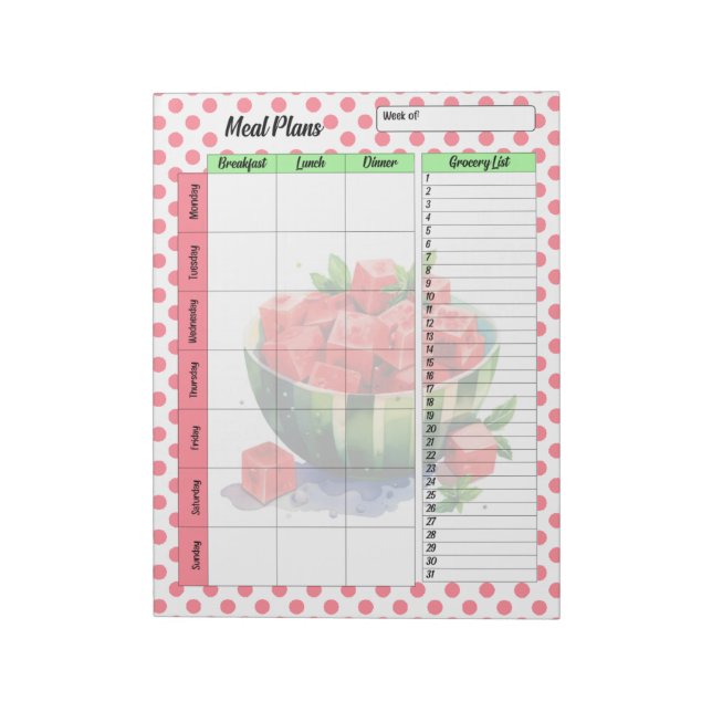Daily Mouth Watering Watermelon Meal Planner Anteckningsblock (Roterad)