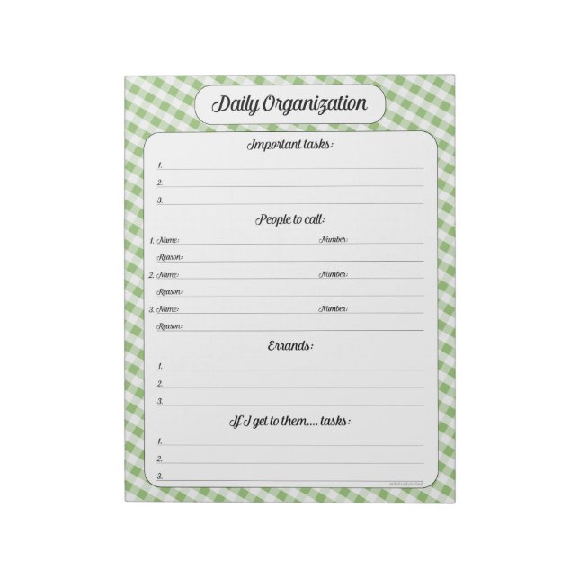 Daily Organisation - Grönt Gingham Anteckningsbloc Anteckningsblock (Roterad)