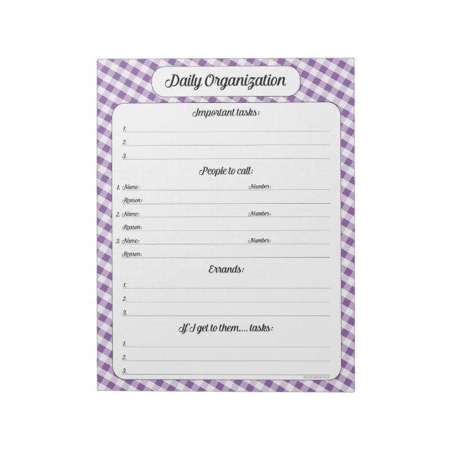 Daily Organisation - Lila Gingham Anteckningsblock (Roterad)