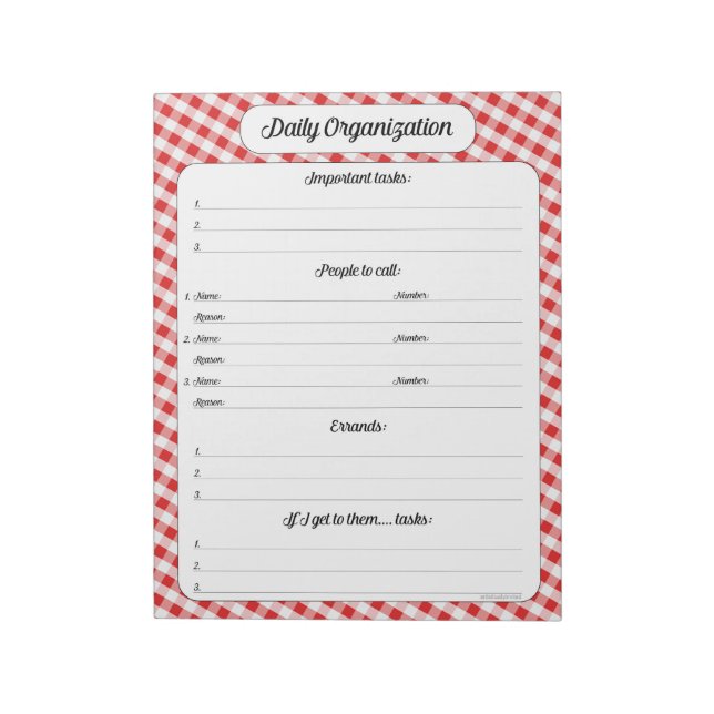 Daily Organisation - Red Gingham Anteckningsblock (Roterad)