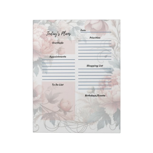 Daily Planner Dusty Peony Blommigt Design Anteckningsblock (Roterad)