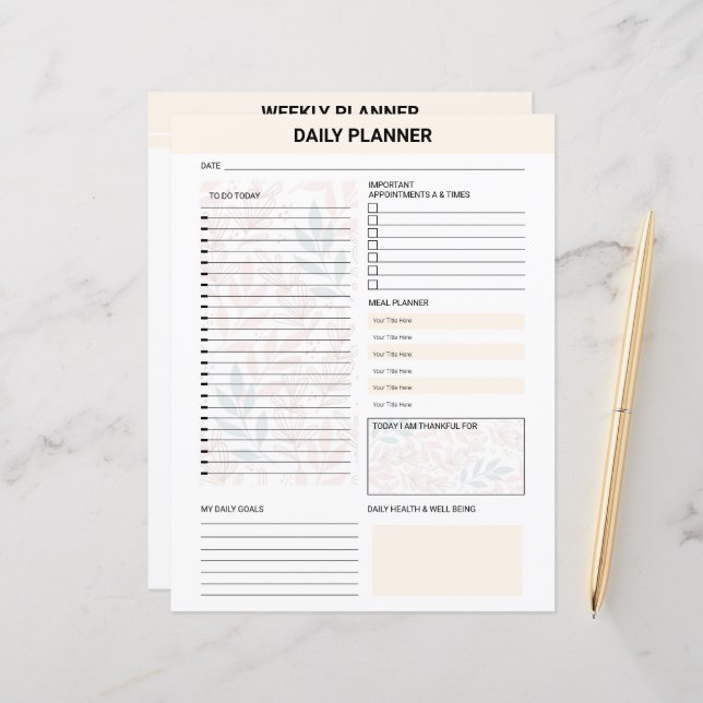 Daily Planner Template (Fram/Back In Situ)