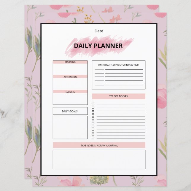 Daily Planner Template (Fram/baksida)