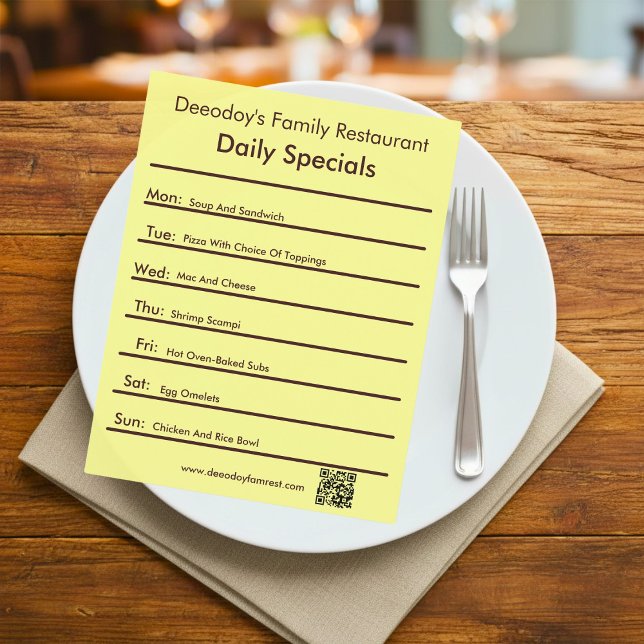 Daily Specials Restaurant Flyer With QR Code Yello (Skapare uppladdad)