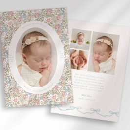 Dainty Floral Bow Photo Birth Announcement Meddelande