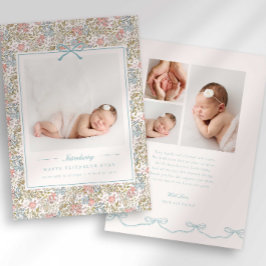 Dainty Floral Bow Photo Birth Announcement Meddelande