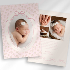 Dainty Floral Coquette Photo Birth Announcement Meddelande
