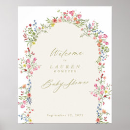 dainty floral spring baby shower welcome sign poster