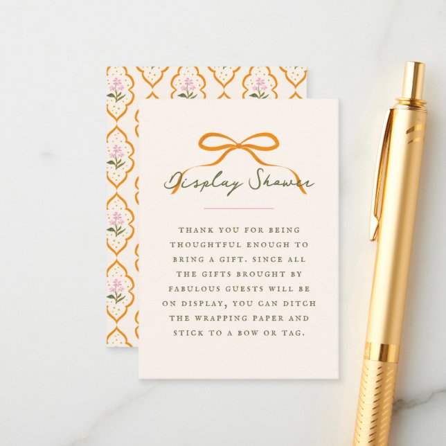 Dainty Orange Bow Baby Display Shower Tilläggskort (Fram/Back In Situ)