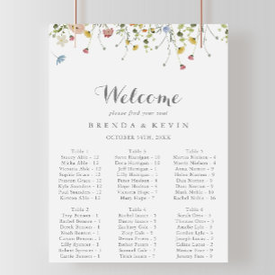 Dainty Wild Floral Alfabetisk Sittplatskarta Poster