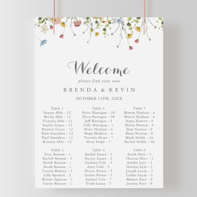 Dainty Wild Floral Alfabetisk Sittplatskarta Poster (Skapare uppladdad)