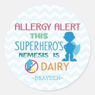 Dairy Allergy Alert Superassistance Boy Blue Chevr Runt Klistermärke