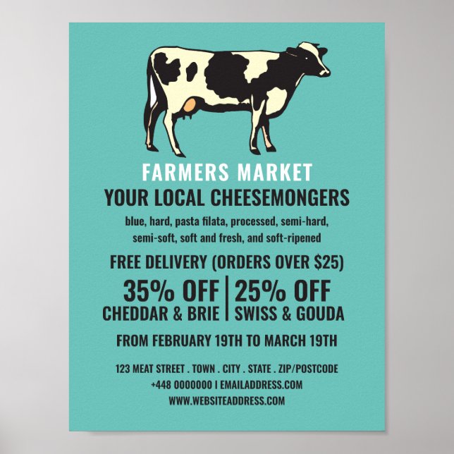 Dairy Cow Porträtt, Cheesemonger Advertising Poster (Framsidan)