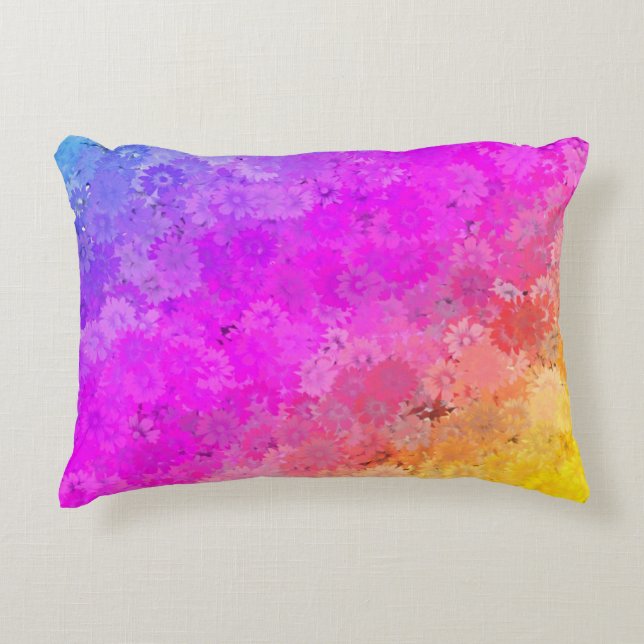 Daises Rainbow Blommigt Polyester eller bomull Prydnadskudde (Framsidan)