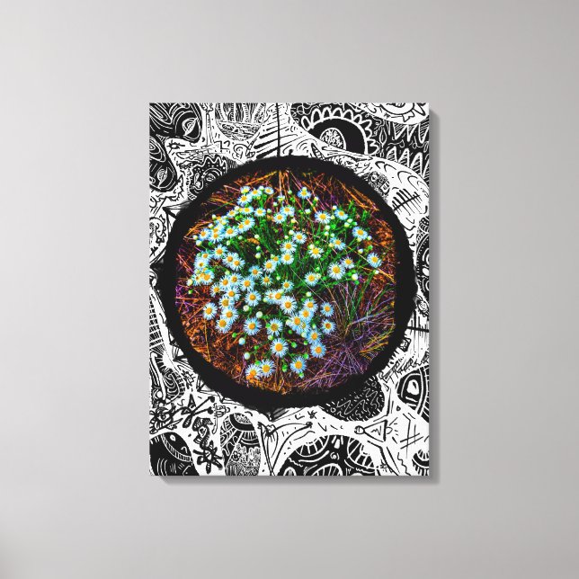 Daiseys i ängen. Abstrakt Ram Canvastryck (Framsida)