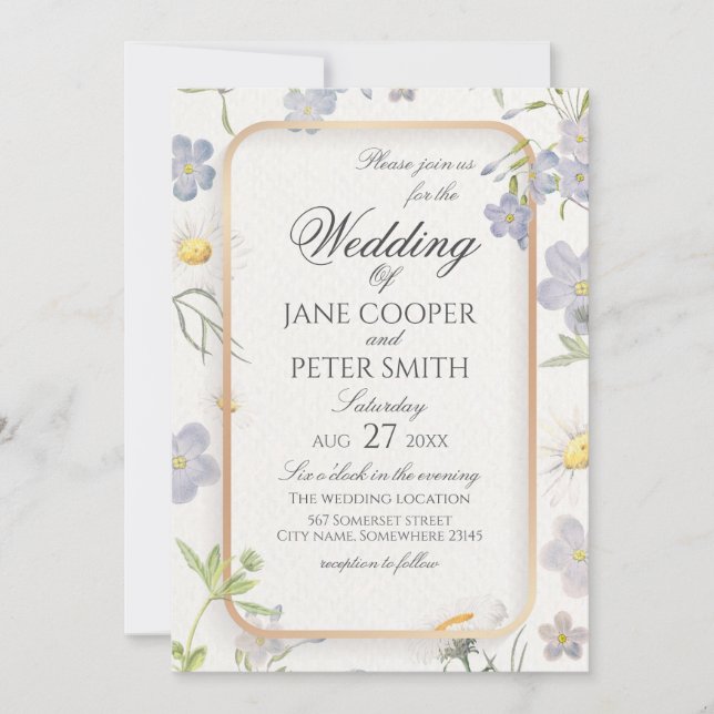 Daisies and wildflowers floral Wedding Invitation Inbjudningar (Framsida)