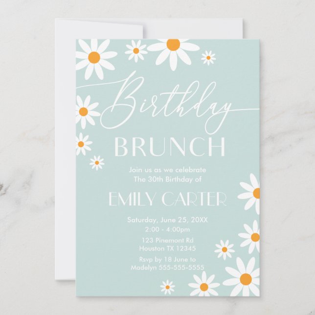 Daisies Birthday Brunch Party Invitation Inbjudningar (Framsida)